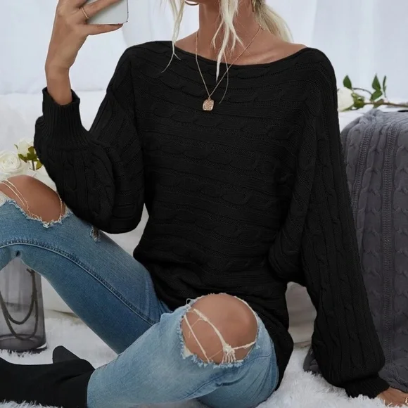 Cozy Cable Knit Oversized Sweater Top - Picture 3 of 13